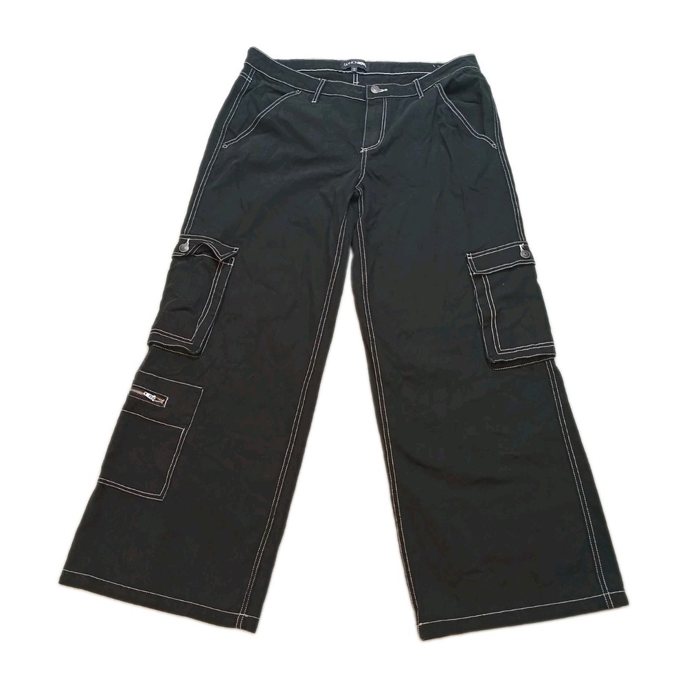 Fashion Nova Women's Cargo Wide Leg Jeans Size 13 Black Grunge Skater